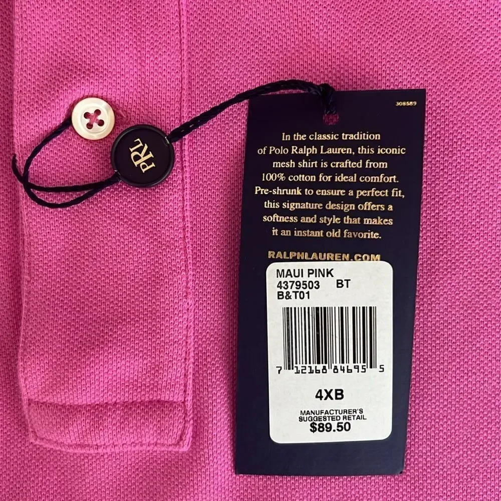NWT Polo Ralph Lauren The Iconic Mesh Polo Shirt Maui Pink Size 4XB